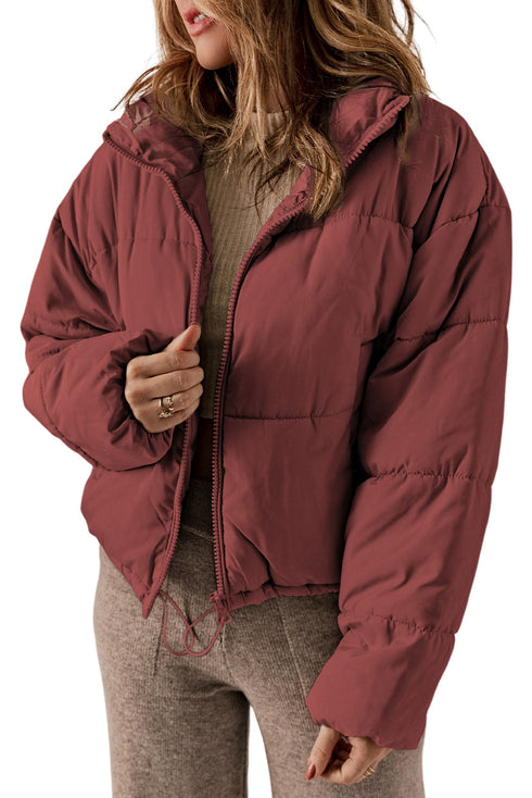 Zip Up Drawstring Hem Puffer Coat